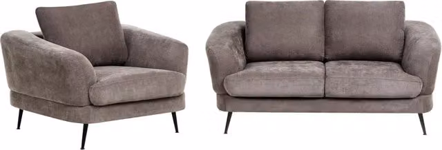 Set di divani Beliani in stile moderno con poltrona e divano a 2 e 3 posti, rivestimento in tessuto beige o grigio con coperture rimovibili e struttura mista in metallo e legno per il tuo soggiorno