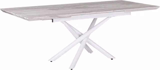 Tavolo da Pranzo Rettangolare Allungabile Beliani con Piano in MDF Effetto Marmo e Gambe in Metallo Bianche, Stile Glamour, L/P: 160/200 x 90 cm