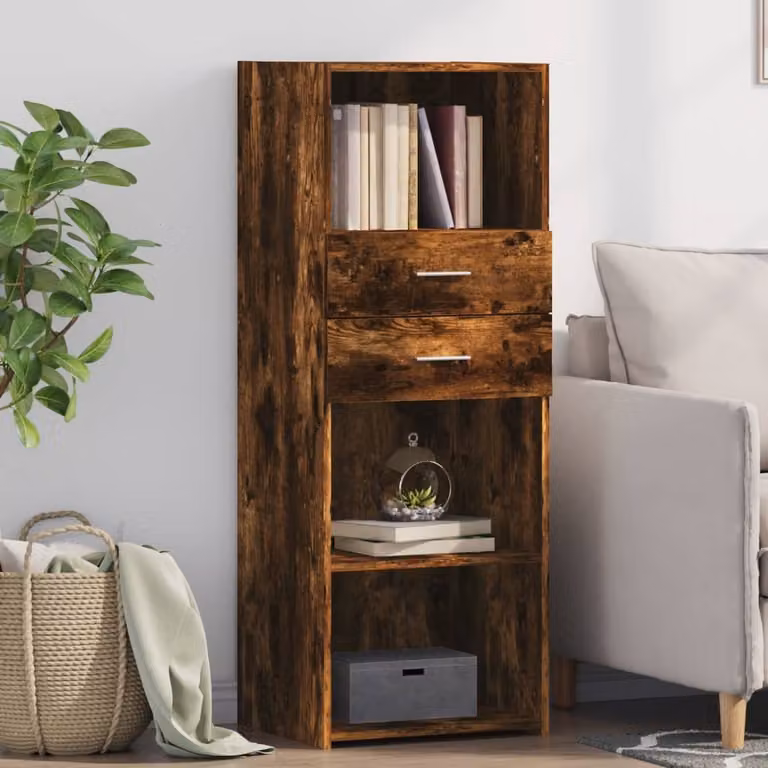 Credenza moderna vidaXL in legno multistrato color rovere fumo, L 45 cm x P 42,5 cm x H 124 cm