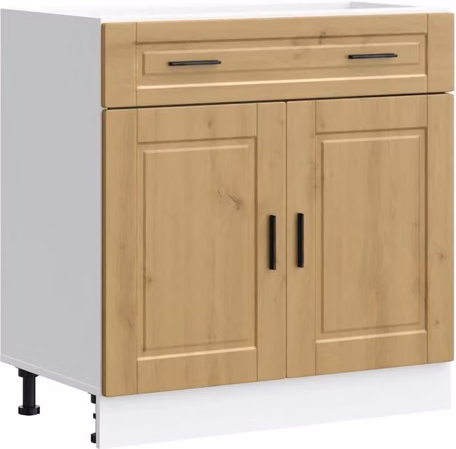 Mobile base da cucina moderno HELLOSHOP26 in rovere con ante e cassetti, colore marrone, L: 80 cm, P: 46 cm, H: 81,5 cm