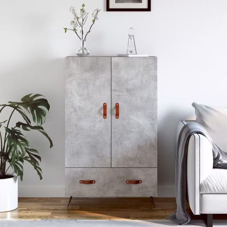 Credenza moderna vidaXL in legno multistrato e metallo, Grigio Cemento, L: 69,5 cm, P: 31 cm, H: 115 cm