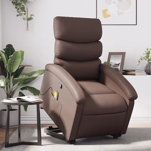 Poltrona Alzapersona Reclinabile vidaXL in Similpelle Marrone con Assistenza Elettrica e Braccioli