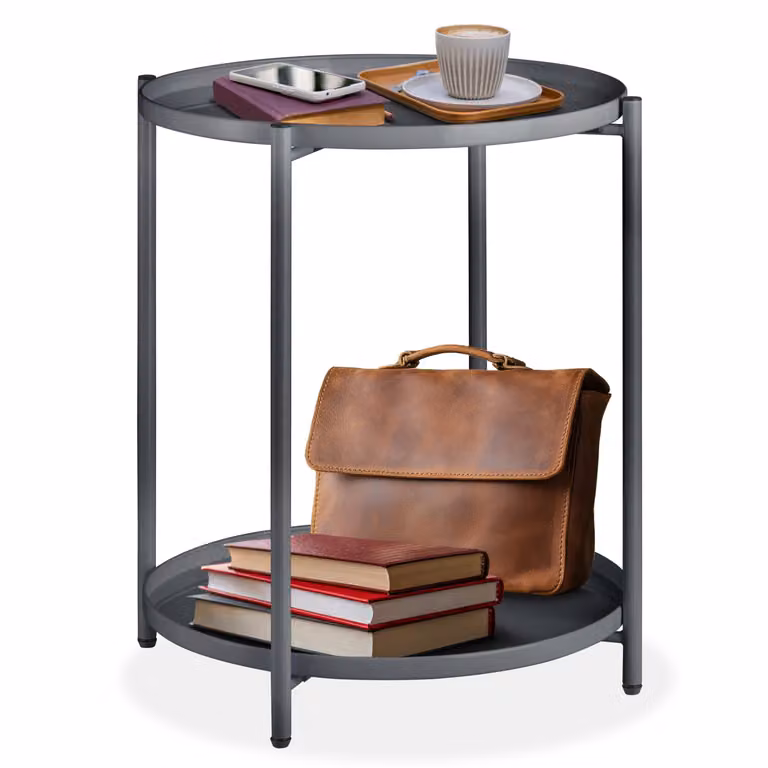 Tavolino Oxford Tectake grigio con piano rotondo e struttura in metallo L/P/H: 45,5 x 45,5 x 53 cm