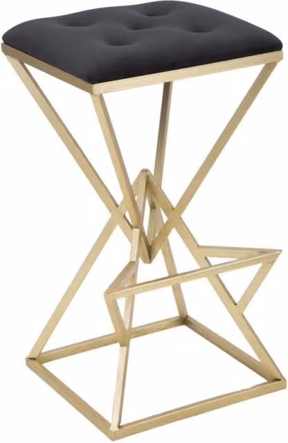 Sgabello da bar Vikasa Home in velluto nero con struttura in metallo oro L/P/H: 40 x 40 x 75 cm