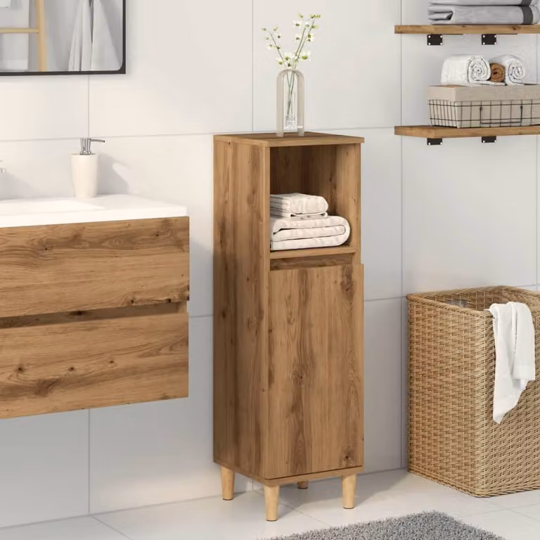 Armadietto da bagno moderno vidaXL in legno marrone con ante a battente e ripiani interni, sospeso, L 30 cm x P 30 cm x H 100 cm