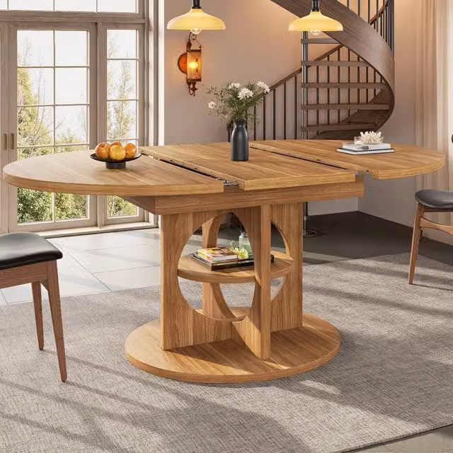 Tavolo da pranzo allungabile Mivray ovale in MDF effetto legno marrone con ripiano integrato