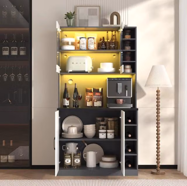 Mobile cucina moderno MODFU in MDF e vetro con illuminazione integrata, grigio e bianco, L 100 x P 47 x H 187 cm