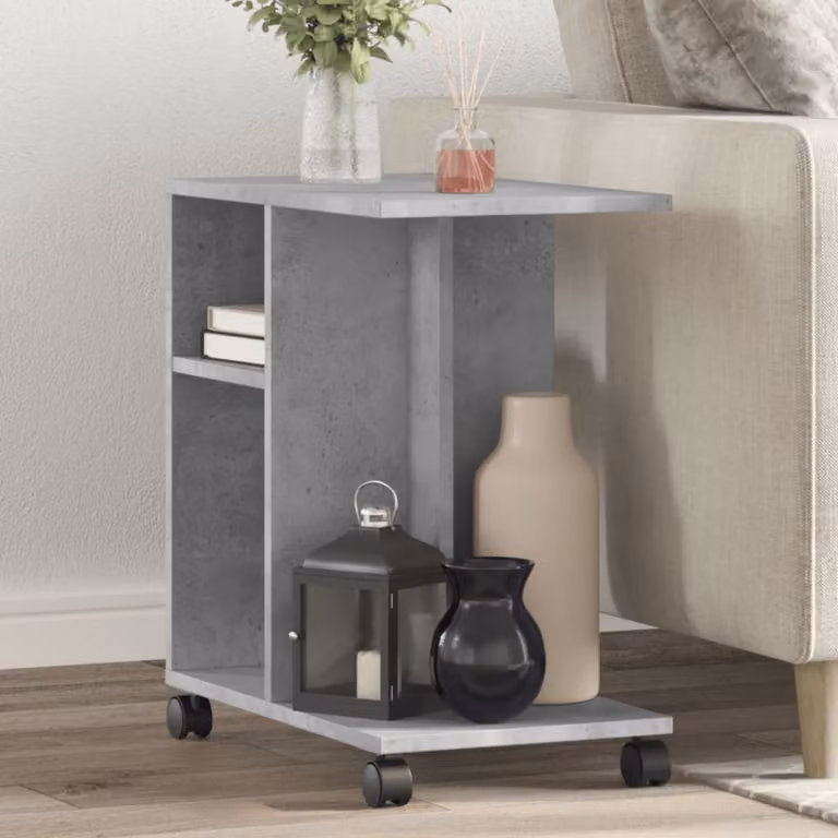 vidaXL Tavolino Moderno con Ruote in Legno Multistrato e MDF Grigio L: 50 cm, P: 30 cm, H: 55 cm