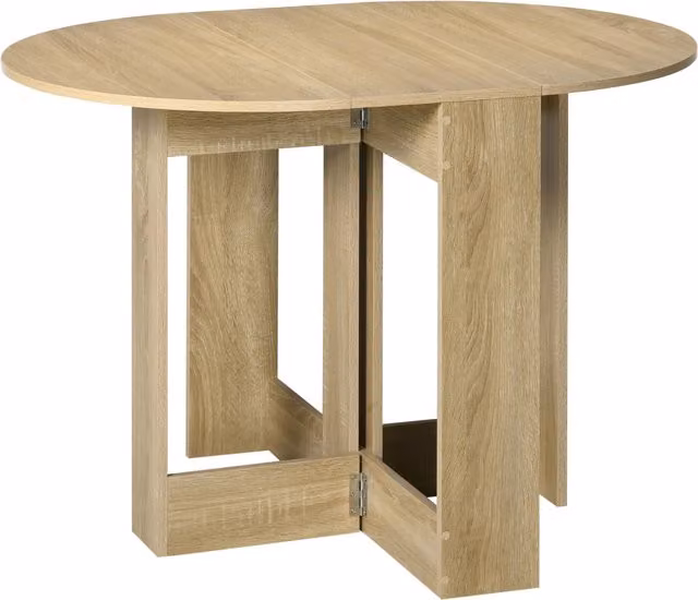 Tavolo salvaspazio pieghevole HOMCOM con 2 ribalte in legno, ideale per cucina e soggiorno, Bianco, L: 104 cm, P: 76 cm, H: 73.7 cm