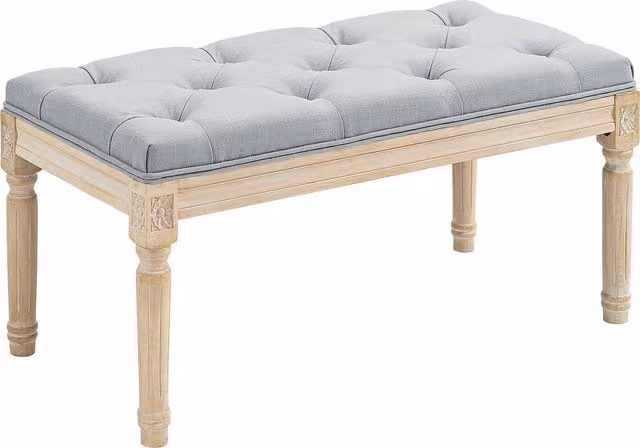 Panca HOMCOM da fondo letto in lino sintetico con seduta imbottita e gambe in legno, stile vintage, Grigio Chiaro