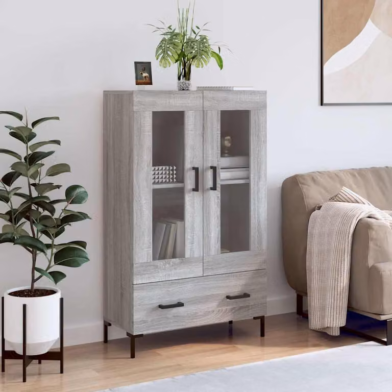 Credenza moderna vidaXL in legno multistrato Grigio Sonoma e Nero, L: 69,5 cm, P: 31 cm, H: 115 cm