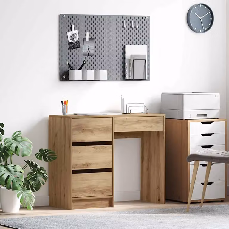 Scrivania moderna vidaXL in legno rovere marrone per ufficio e casa L: 90 cm, P: 75 cm, H: 75 cm