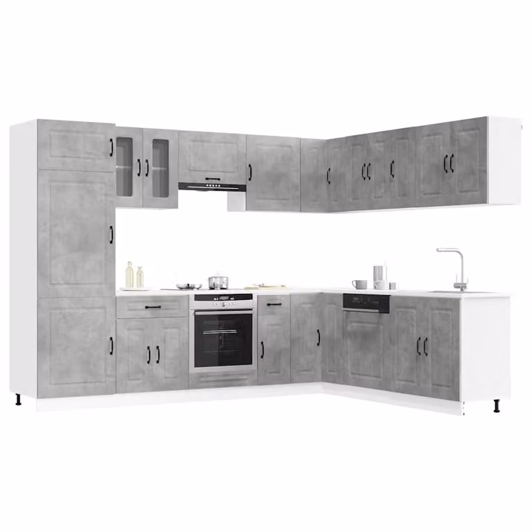 Set di mobili da cucina moderno vidaXL Kalmar composto da 14 pezzi in colore grigio cemento con ante a cerniera e ripiani aperti