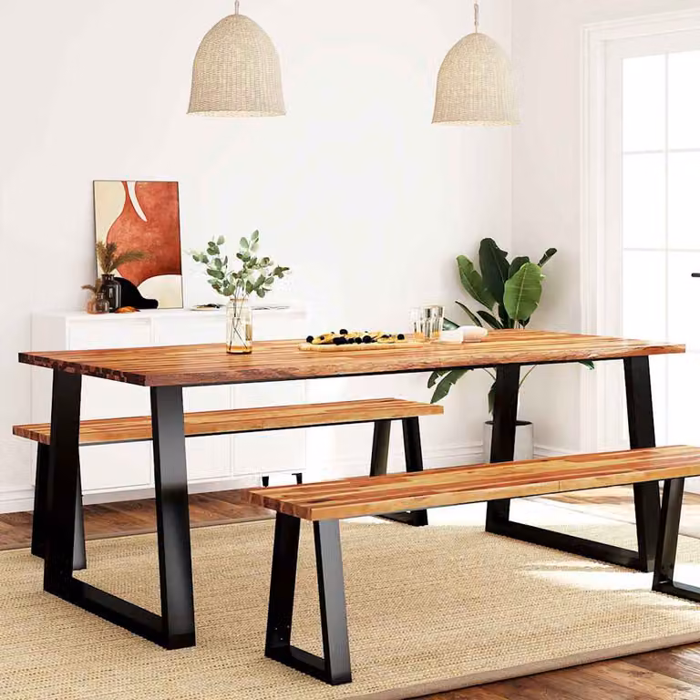 vidaXL Tavolo da Pranzo in Legno di Acacia Massello con Bordi Vivi e Base in Metallo, Marrone, L: 200 cm, P: 90 cm, H: 75 cm