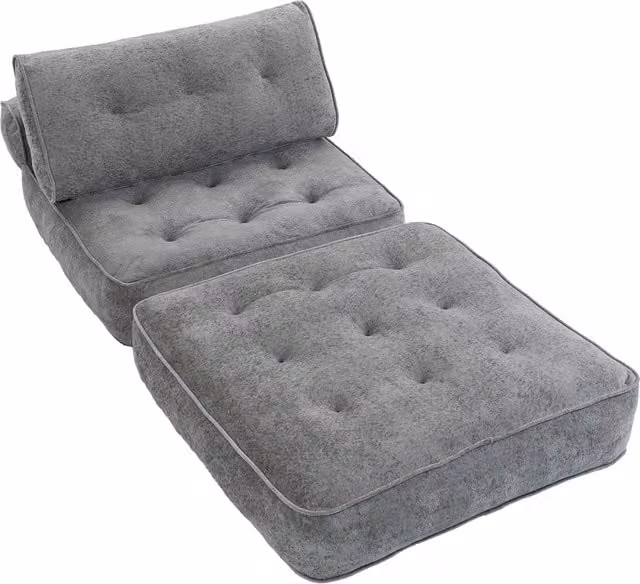 Poltrona Letto 3 in 1 HOMCOM con 2 Cuscini, Grigio Chiaro, L: 220 cm, H: 95 cm