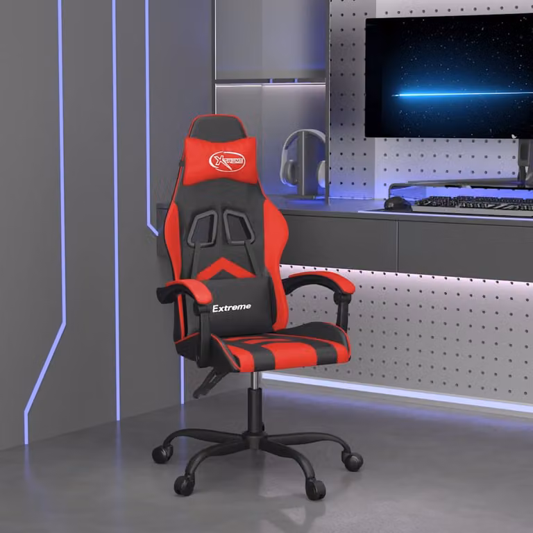Sedia da Gaming Girevole vidaXL in Similpelle Nera e Rossa con Poggiatesta e Braccioli