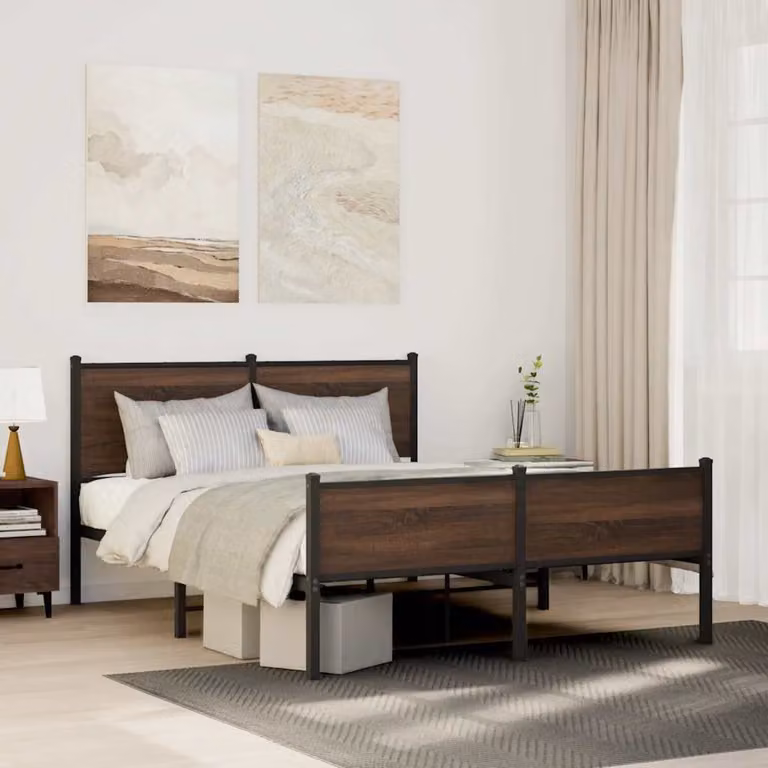 Giroletto in metallo vidaXL con doghe fisse, colore rovere marrone, L/P/H: 200 x 150 x 91,5 cm