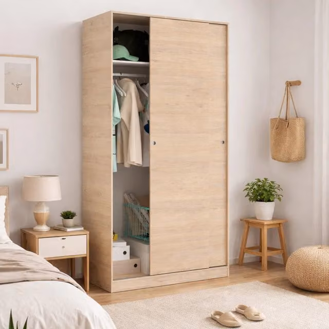 Armadio con ante scorrevoli Abigale DMORA per camera da letto, Rovere, L: 100 cm, P: 50 cm, H: 204 cm