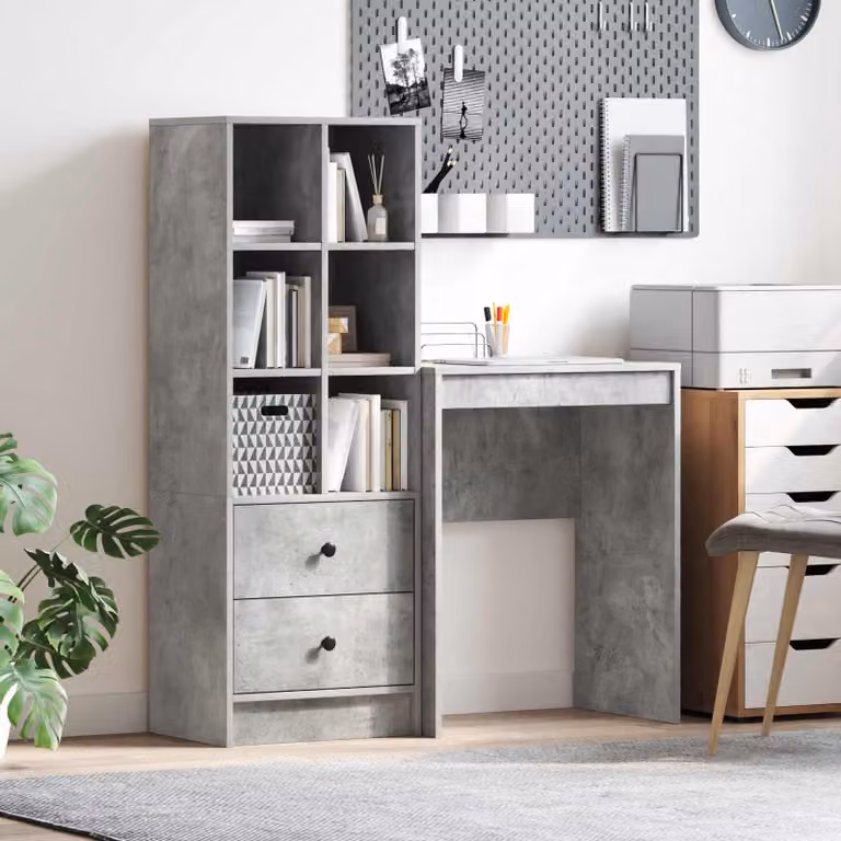 Set di 2 Scrivanie con Scaffale vidaXL in MDF Laminato Grigio, L: 105,5 cm, P: 34 cm, H: 127 cm