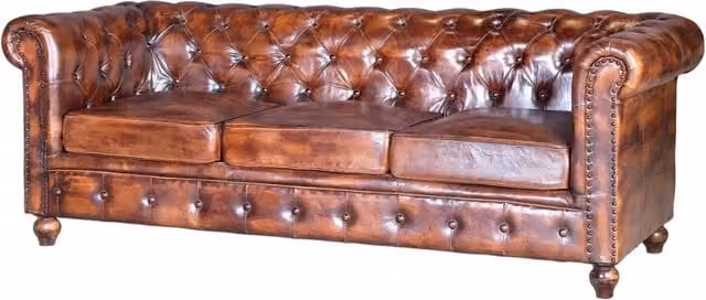 Divano Chesterfield a 3 posti Giner Y Colomer in vero cuoio marrone L: 200 cm, P: 85 cm, H: 76 cm