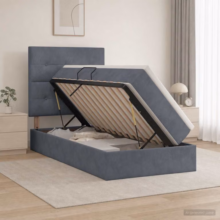 Letto con contenitore e materasso vidaXL Grigio con base sollevabile e porte USB L/P/H: 100 x 200 x 204 cm