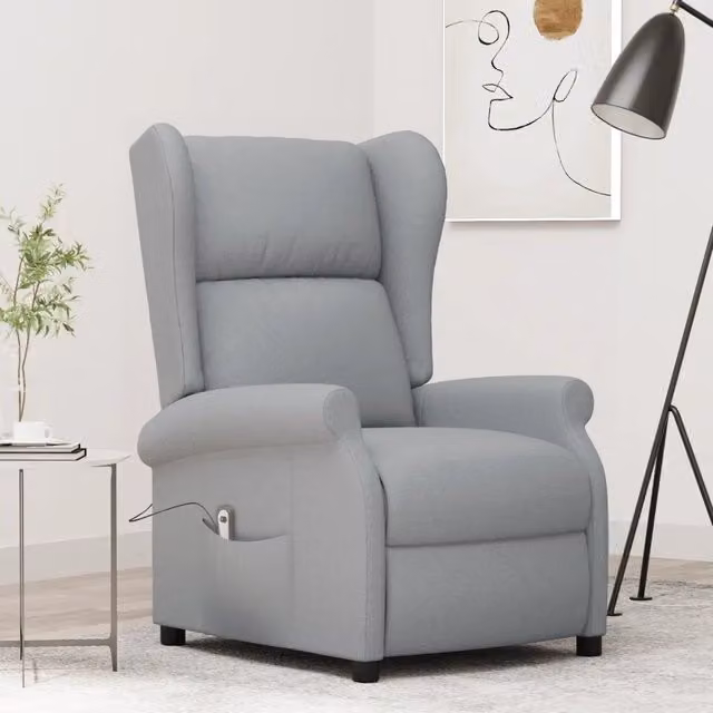 Poltrona ad Ala Reclinabile Elettrica vidaXL in Tessuto Grigio Chiaro