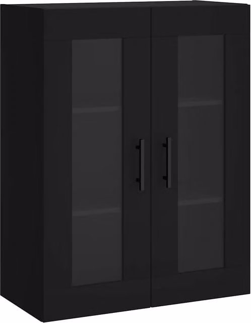 Elegante mobiletto a parete moderno con ante in vetro e ripiani interni in nero opaco L/P/H: 69,5 x 34 x 90 cm