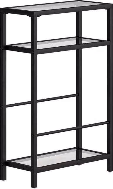Tavolino da salotto moderno HOMCOM con 3 ripiani in vetro e metallo, colore nero, L 40 cm x P 18 cm x H 62 cm