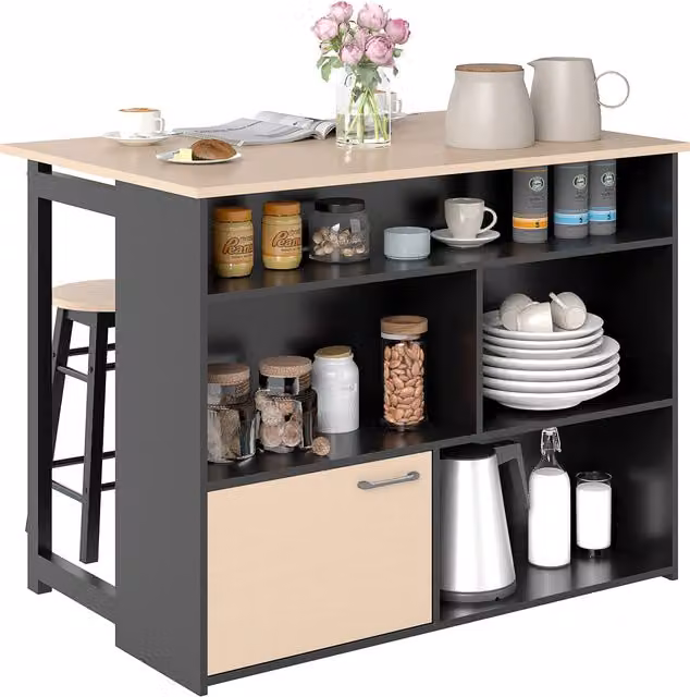 Set da bar HOMCOM composto da tavolo con piano pieghevole e 2 sgabelli, nero e quercia, L: 116 cm, P: 70 cm, H: 89,5 cm