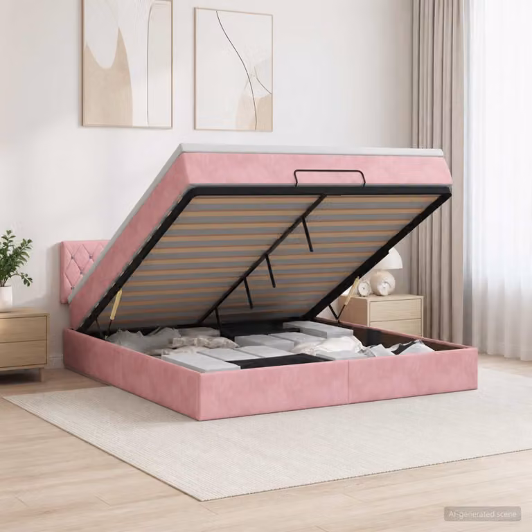 Letto Ottomano vidaXL con Materasso e Illuminazione LED in Velluto Rosa, L/P: 140 x 190 cm