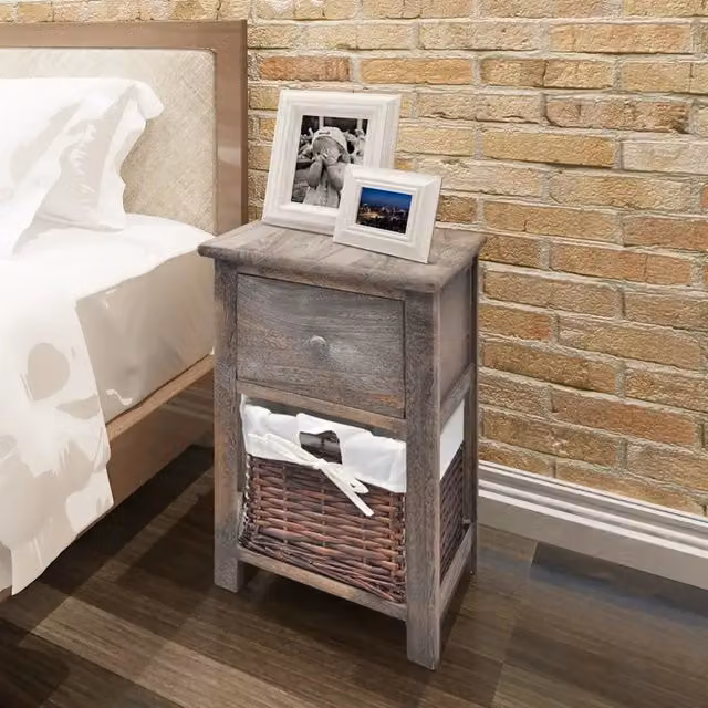 Set di 2 comodini Design Mania in legno e rattan marrone stile rustico