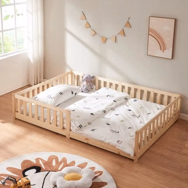 Letto Montessori Tanna en.casa in legno di pino per cameretta dei bambini, colore bianco, L/P/H: 200 x 140 x 147 cm