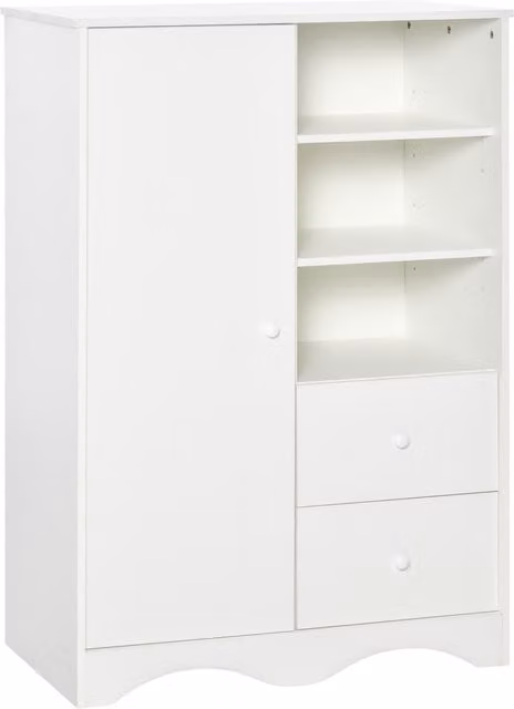 Armadio Moderno Aosom con Ante, 5 Ripiani, 3 Nicchie e 2 Cassetti, Bianco, L: 85,7 cm, P: 49,2 cm, H: 123,8 cm