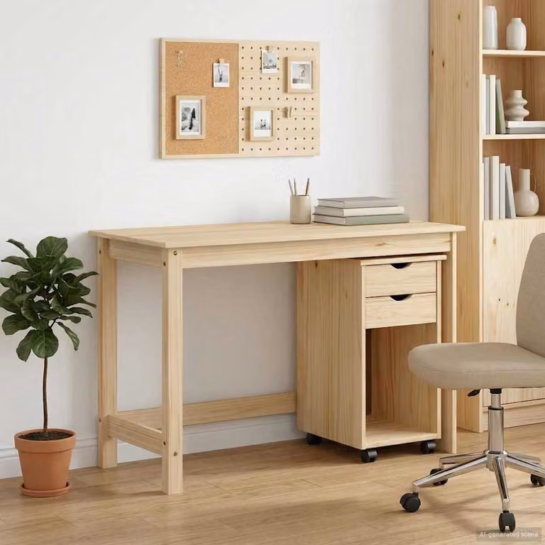 Set di Scrivania e Armadietto 2 pz vidaXL in Legno di Pino Marrone e Beige per Home Office e Soggiorno