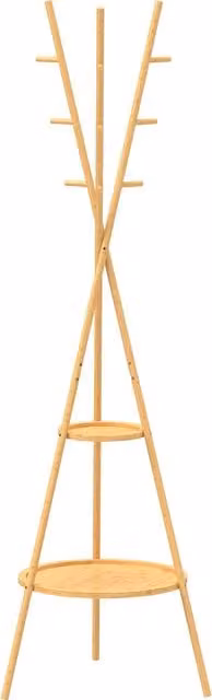 Albero porta abiti HOMCOM in legno e bambù con 9 ganci e 2 ripiani, colore naturale beige e marrone, stile scandinavo