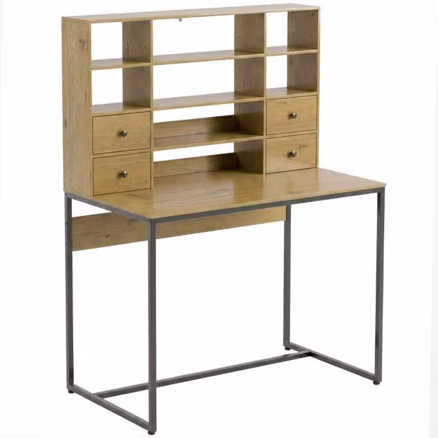 Scrivania per computer Minimal con 4 cassetti e ripiani in rovere marrone L: 105 cm, P: 50 cm, H: 75 cm