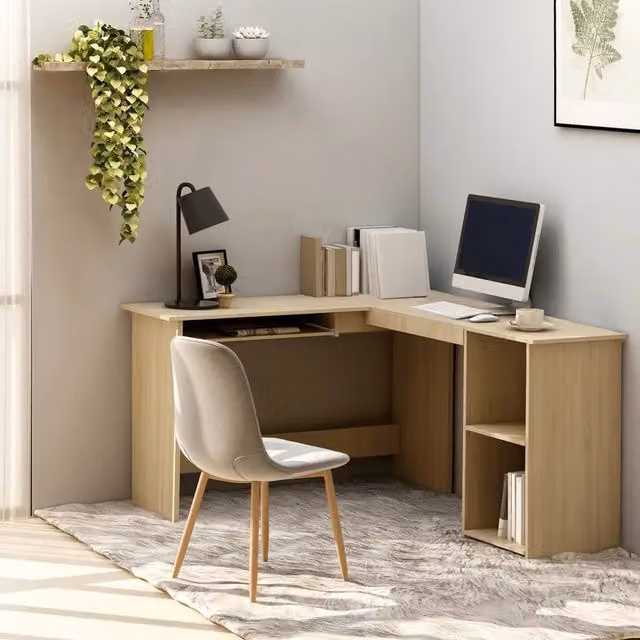 Scrivania Angolare a L moderna vidaXL in legno color rovere, L/P/H: 120 x 140 x 75 cm