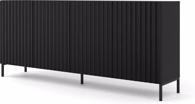 Mobile Wave Cabinet 200 4D Bim Furniture Nero Opaco con Dettagli Oro per Soggiorno