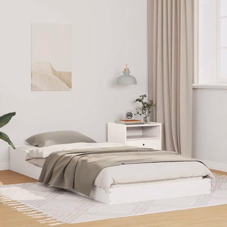 Struttura del letto moderna vidaXL in pino massello bianco L/P/H: 200 x 90 x 93,5 cm