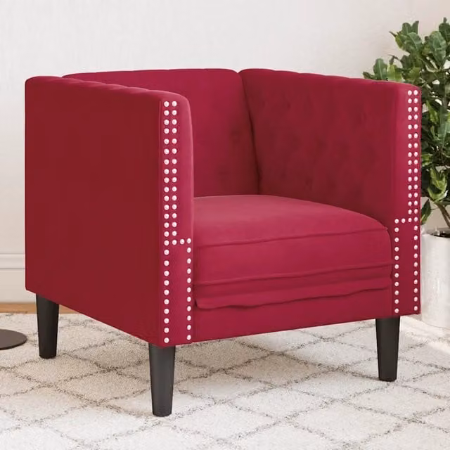Poltrona Chesterfield vidaXL in Velluto Rosso con Struttura in Legno Solido