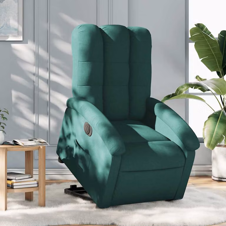 Poltrona Alzapersona Reclinabile Elettrica vidaXL Verde, con Supporto per la Mobilità e Braccioli in Tessuto