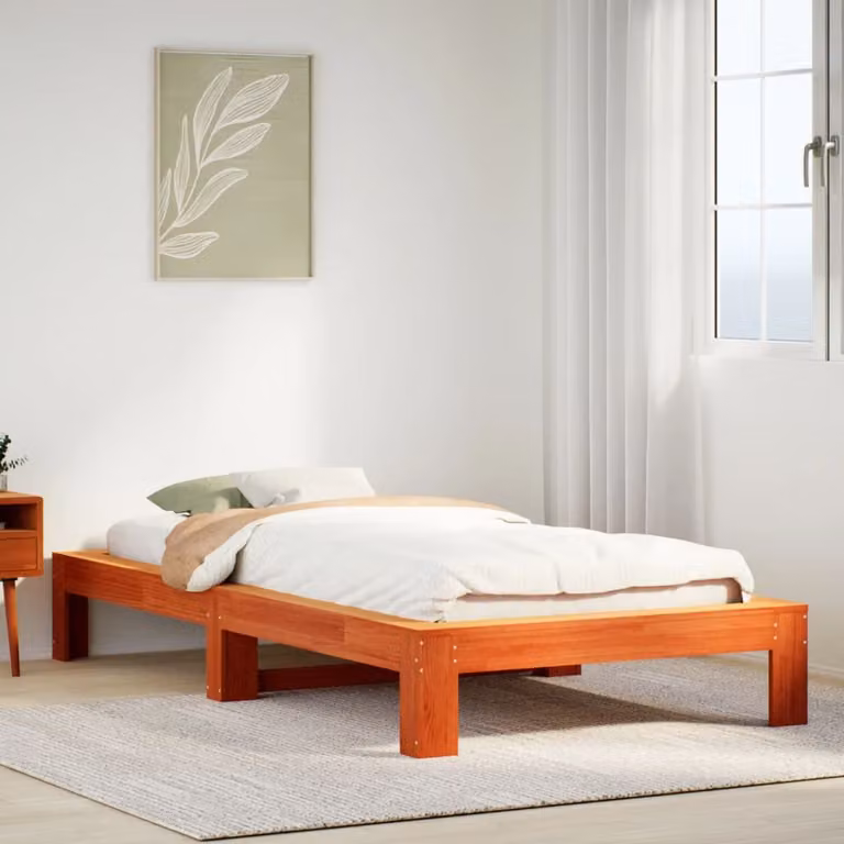 Letto in legno di pino vidaXL color marrone cera con struttura rigida e doghe in legno, dimensioni 90 x 190 cm