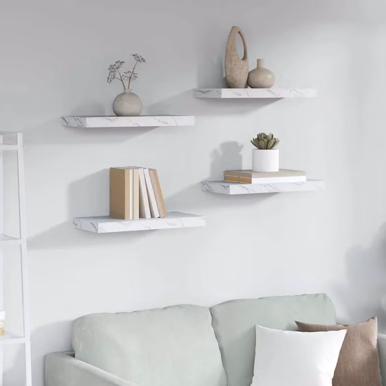 Set di 4 Scaffali da Parete vidaXL in Effetto Marmo Bianco Moderno L: 50 cm, P: 23,5 cm, H: 3,8 cm