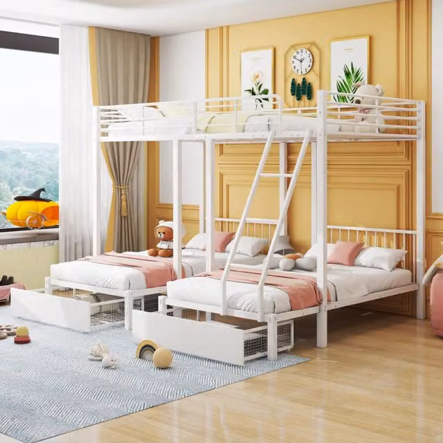 Letto a castello triplo convertibile REDOM in metallo bianco, L/P/H: 140 x 200 x 177,8 cm e 2x 90 x 200 cm