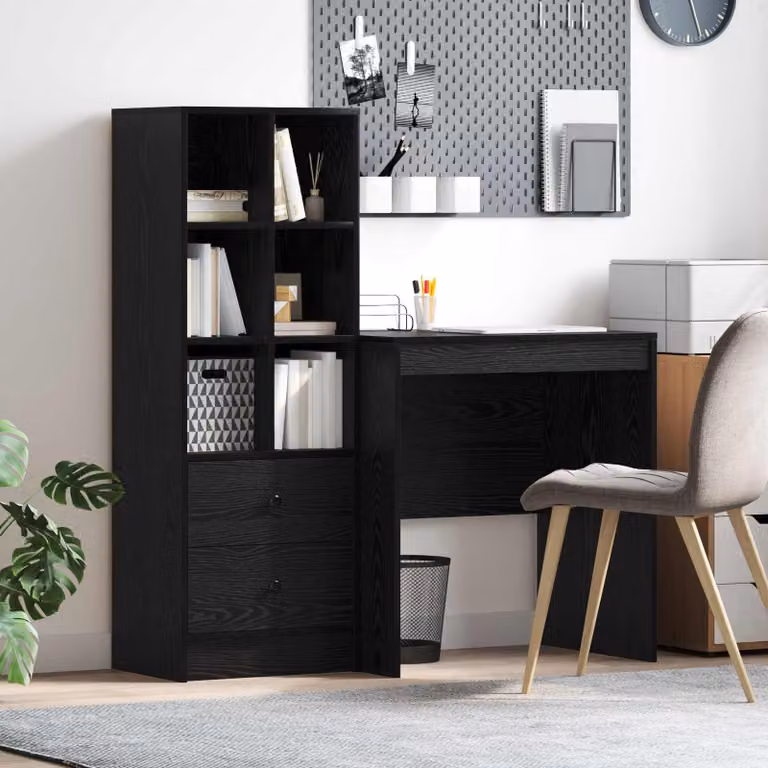 Set di 2 Scrivanie moderne vidaXL con scaffale in MDF laminato, colore Rovere Nero, L: 115,5 cm, P: 50 cm, H: 127 cm