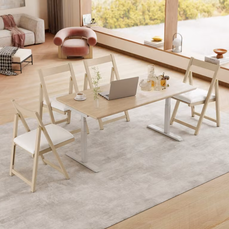 Costway Set di 2 sedie pieghevoli imbottite in tessuto beige con struttura in legno di gomma per sala da pranzo
