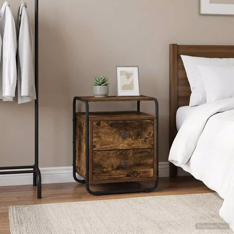 vidaXL Armadio da Notte Moderno in Legno e Metallo, Colore Rovere Fumo e Nero, L/P/H: 40 x 36,5 x 50 cm