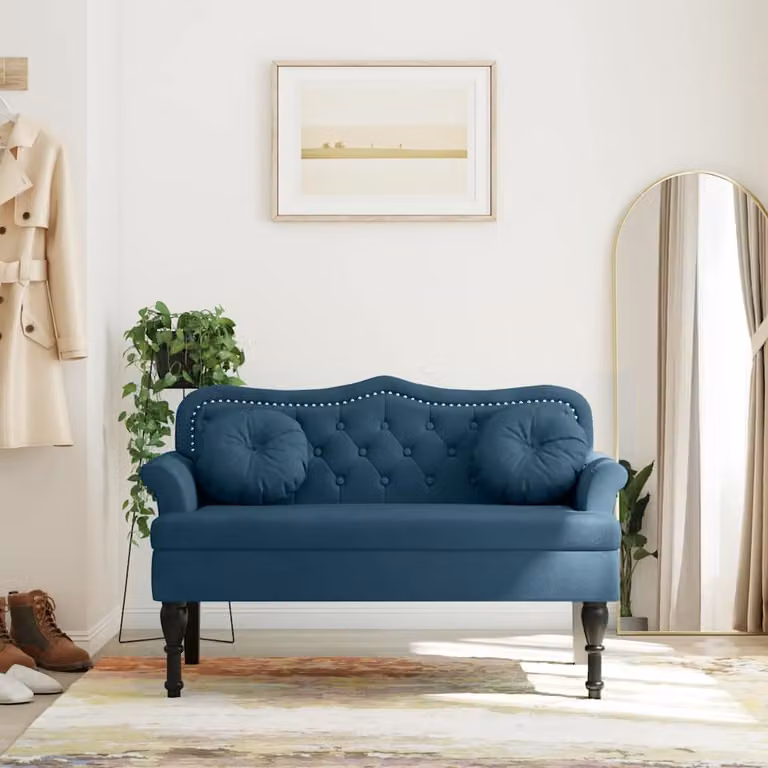 Panca con Cuscini vidaXL in Velluto Blu con Braccioli L: 120,5 cm, P: 65 cm, H: 75 cm