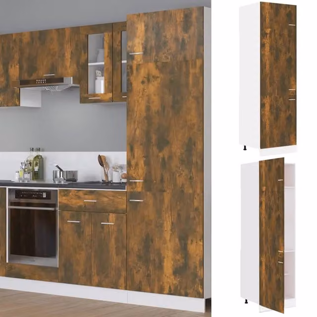 Armadio per Frigo Lyon vidaXL in Rovere Fumo Marrone con Ante a Battente L: 60 cm, P: 57 cm, H: 207 cm