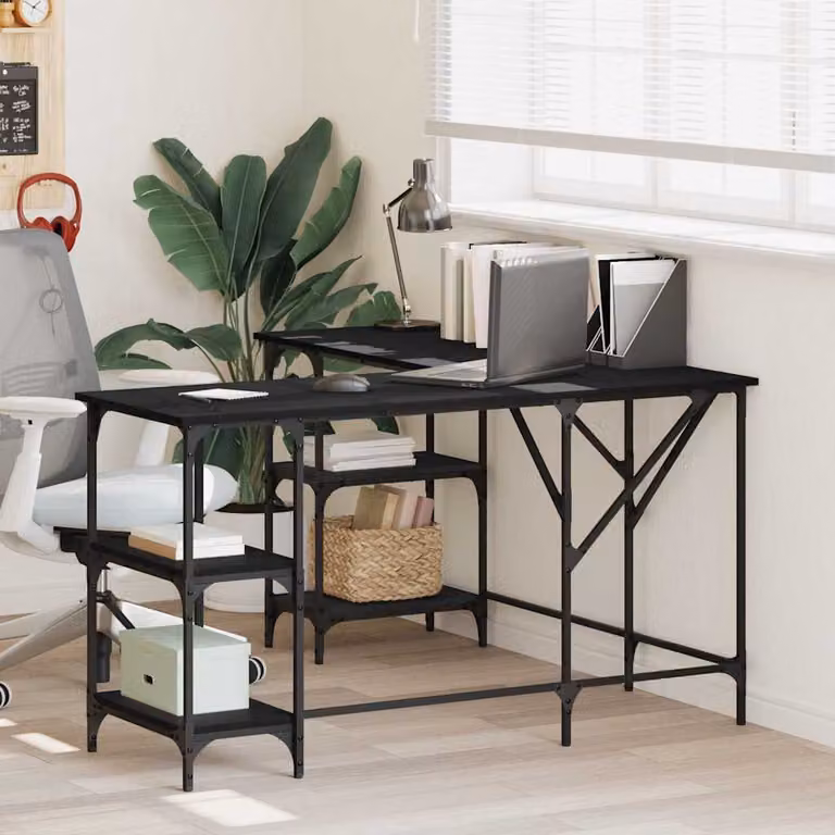 Scrivania angolare nera vidaXL in legno e metallo L/P/H: 139 x 139 x 75 cm